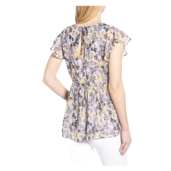 Lucky Brand Floral Print Flutter Sleeve Blouse Med - Picture 6 of 11